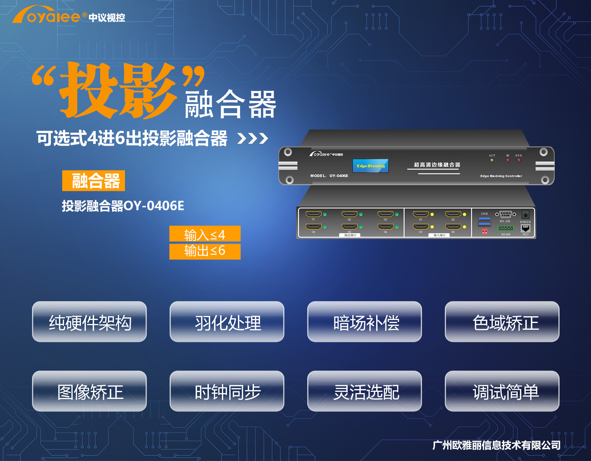 可选式≤4进≤6出投影融合器OY-0406E