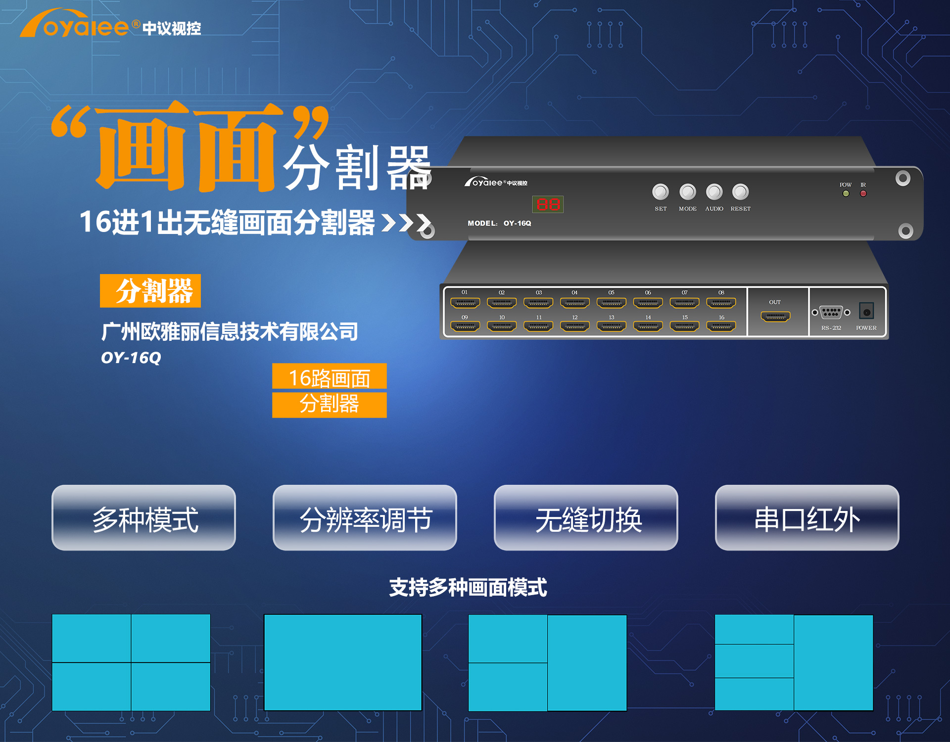 16进1出无缝画面分割器OY-16Q