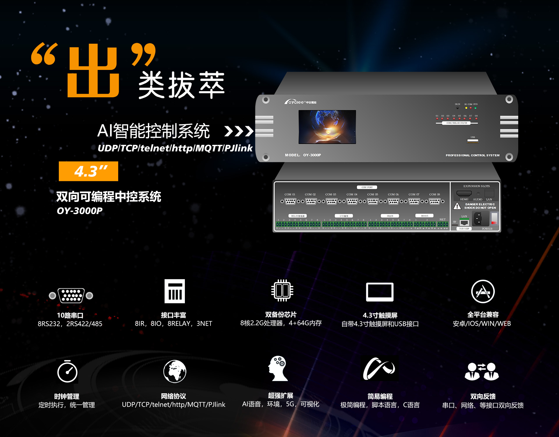 OY-3000p双向4.3寸屏网络可编程中央控制系统